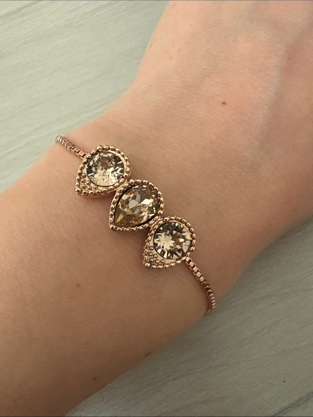 Rose Gold Teardrop Crystal Bracelet - Elegant Womens Jewelry